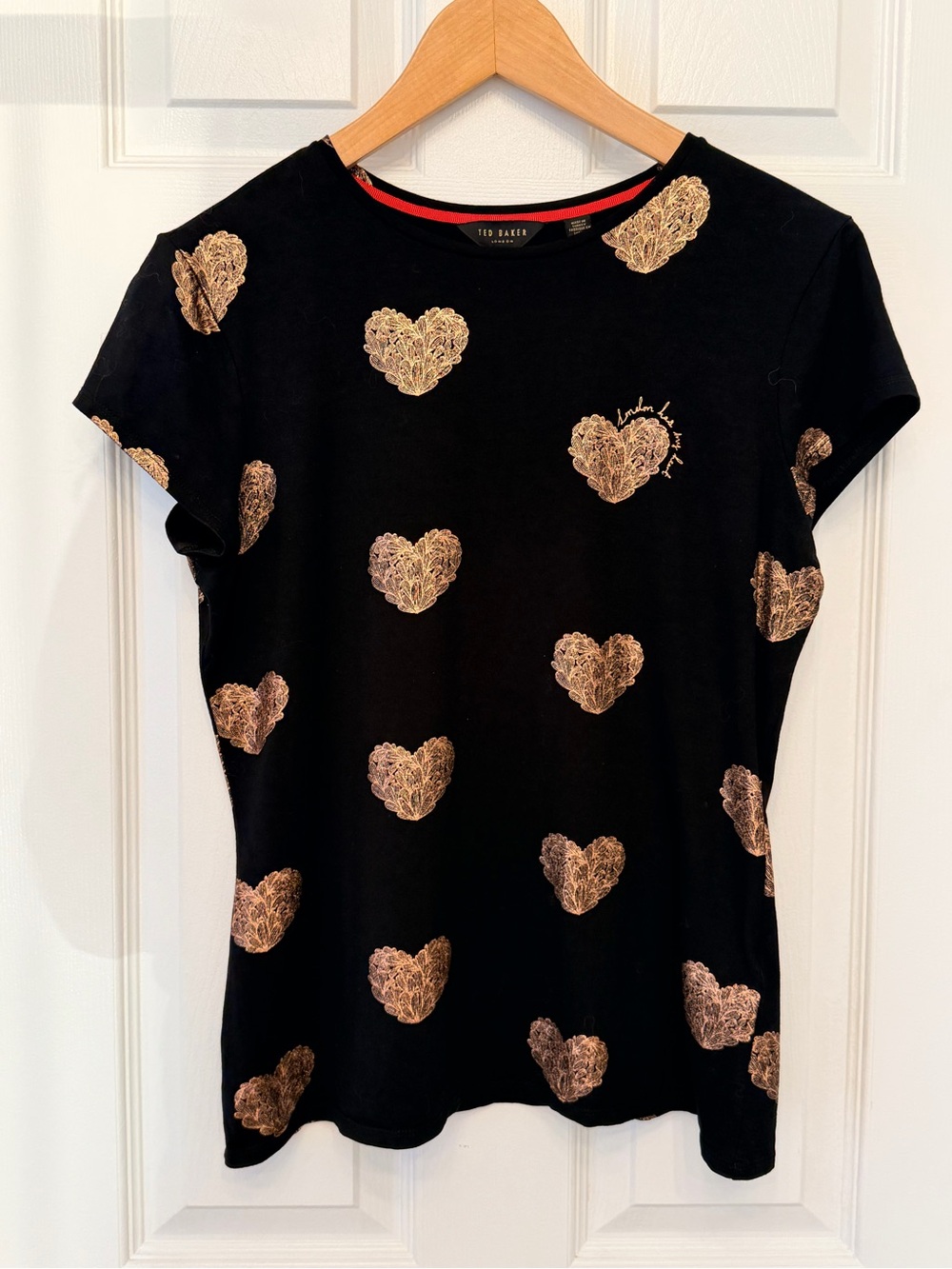 Ted Baker Black Tee with Metallic Gold Heart Motif